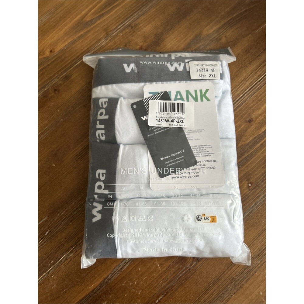 Wirarpa Men's Cotton Boxer Briefs White Open Fly Tag Free Underwear 4 Pack  2XL